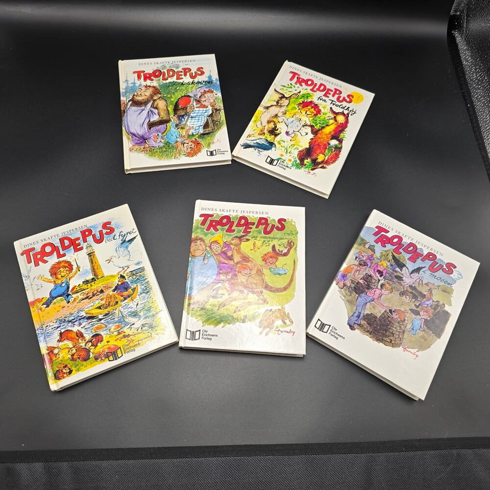 Vintage Troldepus Dines Skafe Jespersen Danish Books Set of 5 #1,2,11,23,24